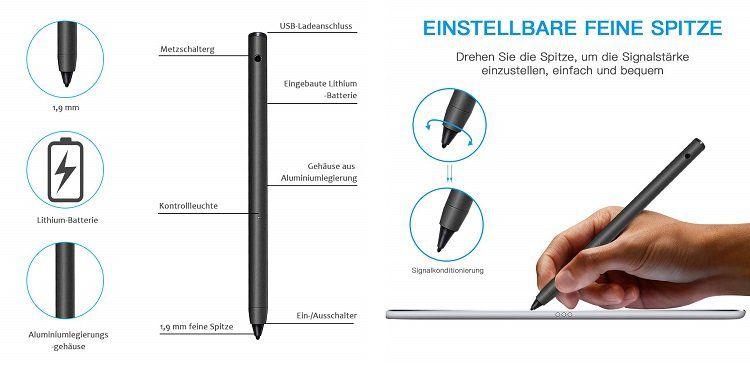 USCVIS Stylus Pen   Wiederaufladbarer Eingabestift für 19,24€ (statt 35€)