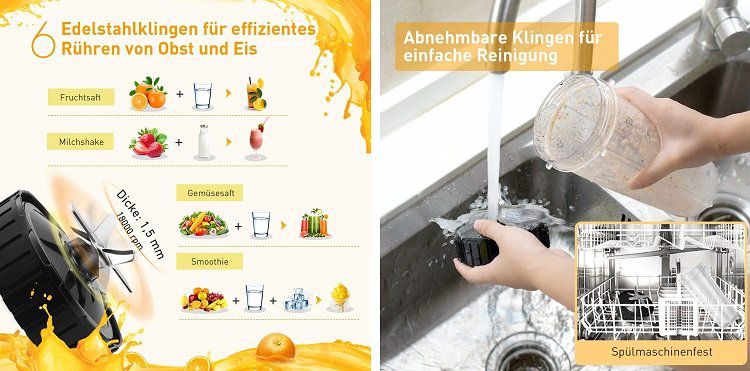 OMORC Standmixer mit 2 Trinkflaschen (900 ml, 500 ml) für 32,99€ (statt 53€)