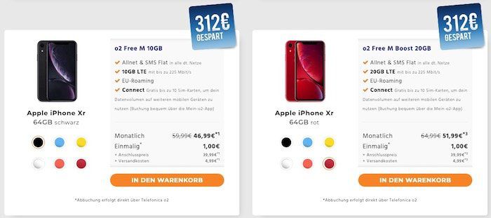 iPhone XR für 1€ oder X für 49€ + o2 Free M mit 10GB LTE ab 44,99€ mtl. (oder 20GB ab 49,99€ mtl.)