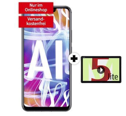 Top! Huawei Mate 20 Lite + Huawei MediaPad M5 Lite 10 für 49€ + Vodafone Smart Surf mit 50 Min + 50 SMS + 2GB für 16,99€ mtl.