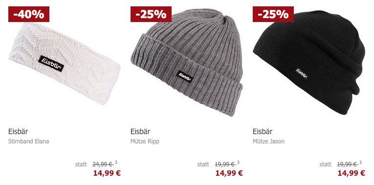 Eisbär Mützen und Stirnbänder für je 14,99€ zzgl. VSK
