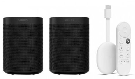 Doppelpack Sonos One + Chromecast mit Google TV für 399€ (statt 508€) + 6 Monate Spotify Premium