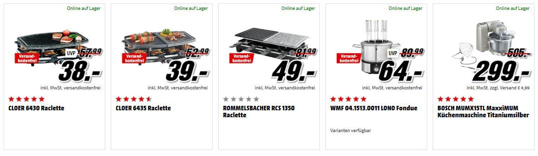 Media Markt Raclettes, Fondues und Backhelfer   Top Weekendaktion   z.B. Rommelsbacher RCS Raclette für 49€ (statt 68€)