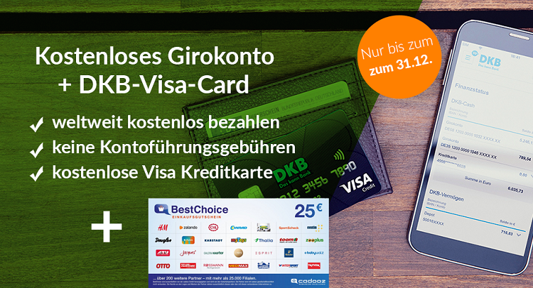 Kostenloses DKB Girokonto + Visa Card + 25€ BC Gutschein