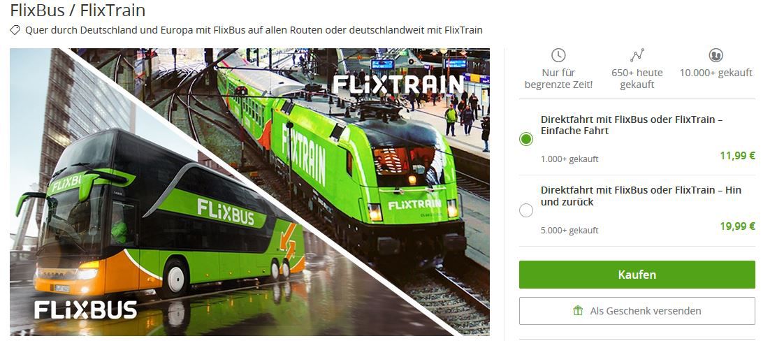 FlixBus & Train Ticket für 11,99€ mit Rückfahrt 19,99€   gilt auf Reisen 1. Quartel 2019