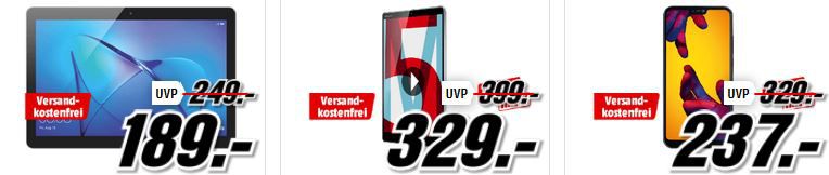 Media Markt Huawei Tiefpreisspätschicht: günstige Tablets & Smartphones   z. B. HUAWEI P smart + 64 GB Black Dual SIM für 249€