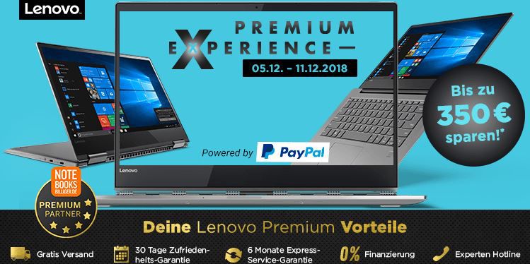 Lenovo Experience Days: Notebooks & Tablets mit bis 350€ Rabatt + 50€ extra Rabatt ab 249€ mit PayPal Zahlung