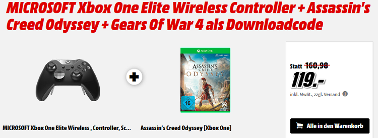 Xbox One Elite Controller + Assassins Creed Odyssey + Gears Of War 4 für 119€ (statt ~180€)