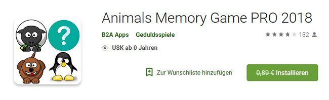 Für Android: Animals Memory Game PRO 2018 kostenlos (statt 0,89€)