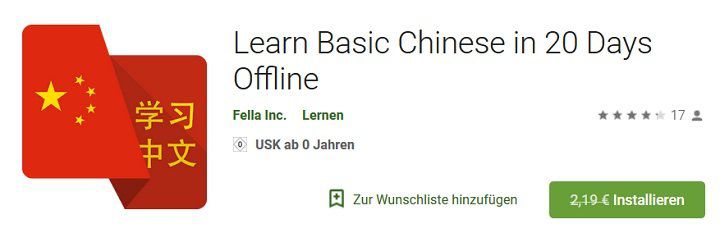 Für Android: Learn Basic Chinese in 20 Days Offline gratis (statt 2,19€)