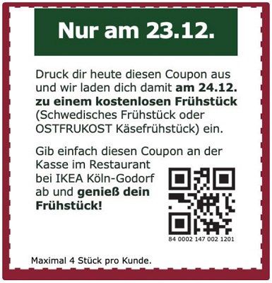 Köln Godorf: Bei Ikea kostenloses Frühstück am 24.12.18