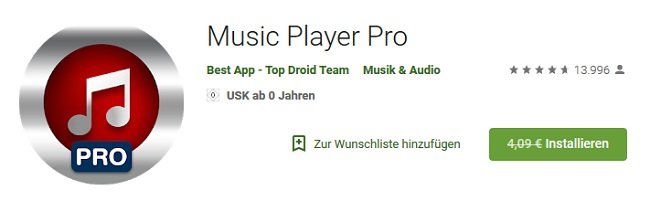 Music Player Pro (Android) gratis (statt 4,09€)