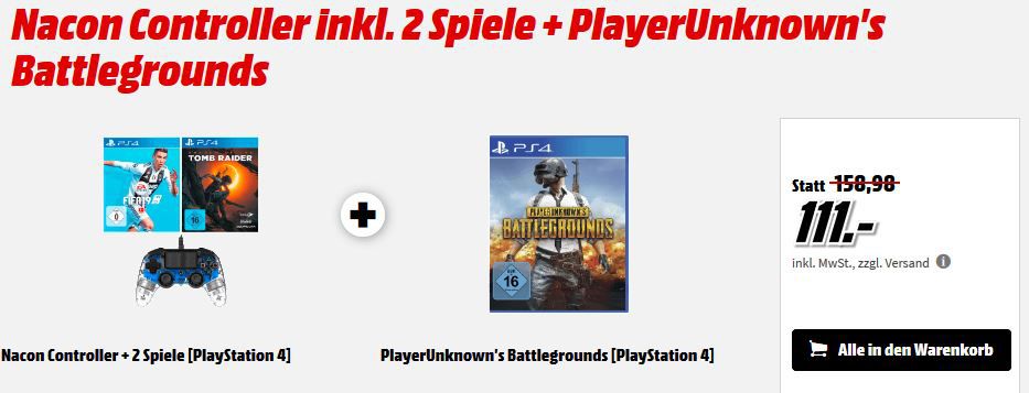 Nacon Controller + FIFA 19 + Shadow of the Tom Raider + Player Unknowns Battlegrounds für 111€ (statt 147€) uvm. im Media Markt Dienstag Sale