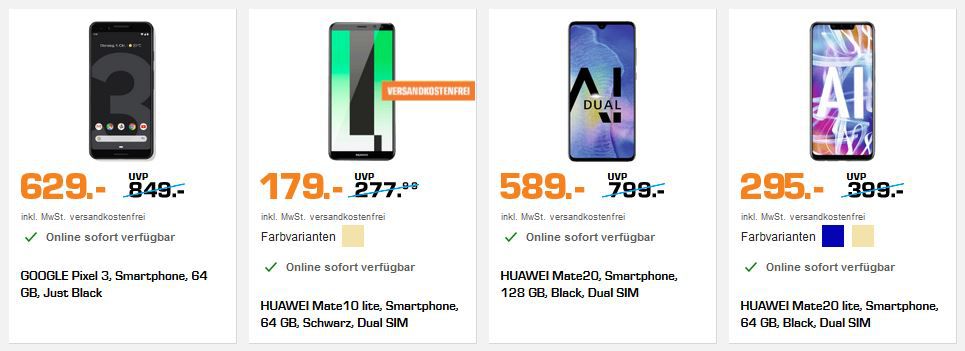 Saturn Happy New Handy: z.B. HUAWEI Mate10 lite für 179€ (statt 208€)