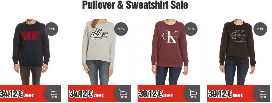 HOT! Markenpullover & Sweatshirt Sale bei top12   bis 64% Rabatt z.B. Armani Jeans Sweatshirt für 49,12€