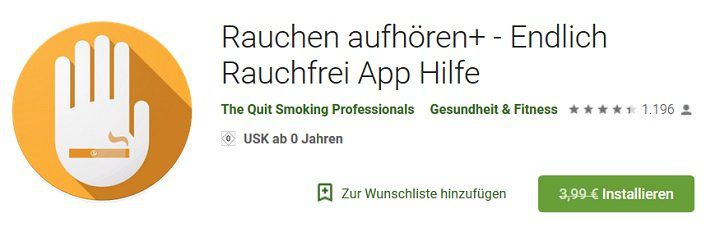 Kostenlos (statt 3,99€): Rauchen aufhören+ - Endlich Rauchfrei App