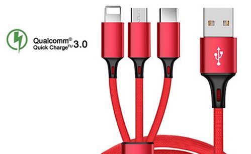 Wieder da! 3 in 1 USB Ladekabel (USB C, Micro USB, Lightning) in verschiedenen Farben für 1,85€ (statt 4,62€)