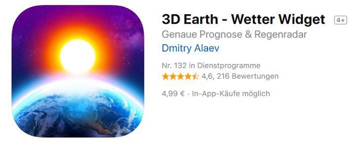 Vorbei! 3D Earth   Wetter Widget (iOS) kostenlos (statt 4,99€)