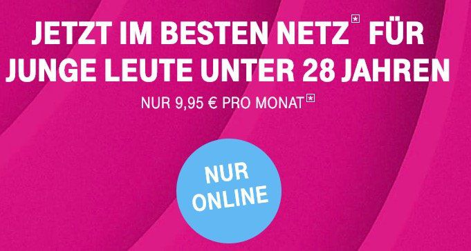 Junge Leute: Telekom MagentaMobil XS Young mit 2GB LTE für 9,95€ mtl. + StreamOn Gaming