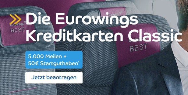 Barclaycard Visa von Eurowings 1 Jahr kostenlos + 50€ Guthaben + 5.000 Meilen + 1 Meile pro 1€ Umsatz