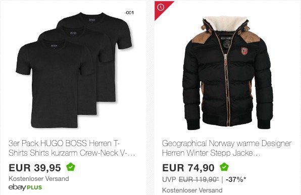 eBay Winter Sale mit bis zu  50% zur UVP   z.B. 3er Pack Hugo Boss T Shirts für 39,95€ (statt 45€)