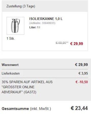 Vorbei! Alfi Pallas Isolierkanne (Metall verchromt) mit 1 Liter für 23,44€ (statt 50€)