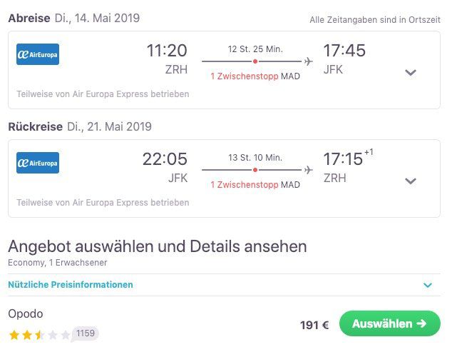 Hin  und Rückflug von Zürich nach New York ab 191€ (April   Juni)   Handgepäck bis 10kg inklusive