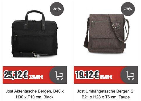 Jost Taschen & Rucksack Sale   z.B. Aktentasche  Bergen für 25,12€ (statt 79€)