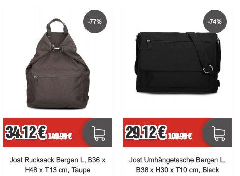 Jost Taschen & Rucksack Sale   z.B. Aktentasche  Bergen für 25,12€ (statt 79€)