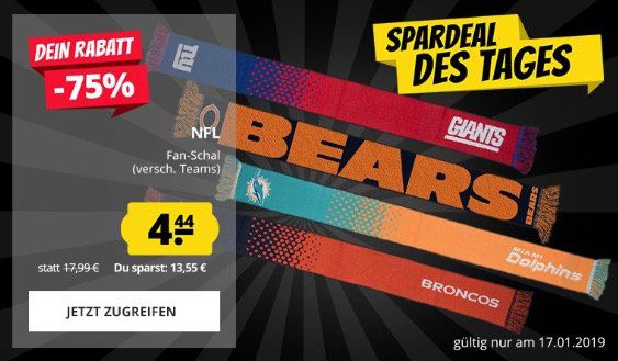 NFL Fan Schals für je 4,44€ zzgl. VSK   z.B. New York Giants (statt 14€)