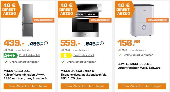 Midea und Comfee Geräte mit 40€ Sofort Rabatt   z.B. Einbauherdset mit Induktion für nur 519€ (statt 689€)