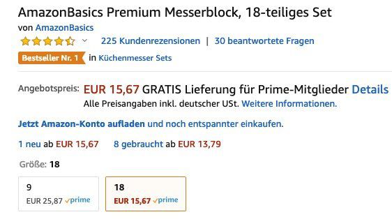 Ausverkauft! AmazonBasics Premium Messerblock 18 teilig ab 15,67€ (statt 52€)