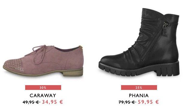 Tamaris Sale bis  50% + VSK nur 0,95€   z.B. Stiefelette Phania für 60,90€ (statt 80€)