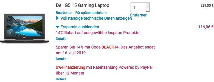 Dell G5 15 Gaming Notebook mit GTX 1050 für 712,94€ (statt 1.004€)