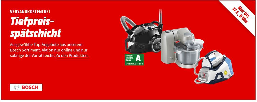 Media Markt Bosch Tiefpreisspätschicht: günstige Haushaltsartikel: z.B. BOSCH MMBM Standmixer Edelstahl für 27€ (statt 32€)