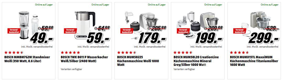 Media Markt Bosch Tiefpreisspätschicht: günstige Haushaltsartikel: z.B. BOSCH MMBM Standmixer Edelstahl für 27€ (statt 32€)
