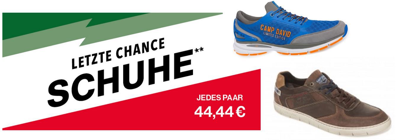 Camp David Schuhsale: Damenschuhe für 33,33€   Herrenschuhe für 44,44€