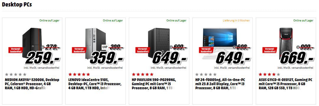 Media Markt PC Tiefpreisspätschicht: günstige Desktops   z.B. ASUS G11CD K Gaming PC für 659€ (statt 999€)