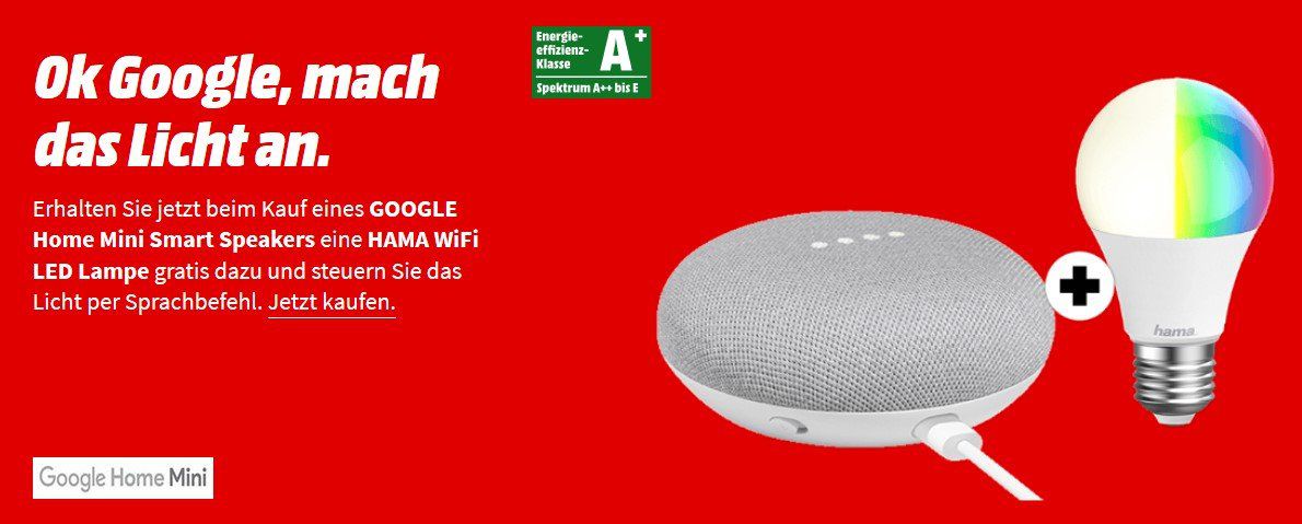 Google Home mini + E27 LED WiFi Lampe ab 49€ (statt 69€)