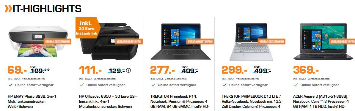 Saturn Late Night Aktion: günstige Notebooks und Wearables – z.B. TREKSTOR Primebook P14 Notebook (statt 331€)