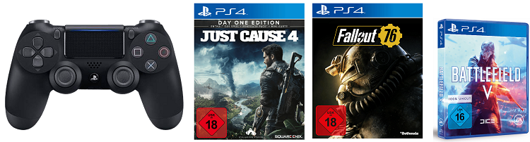 Play Station 4 Controller + Fallout 76 + Battlefield V + Just Cause 4 ab 134€ (statt 156€)