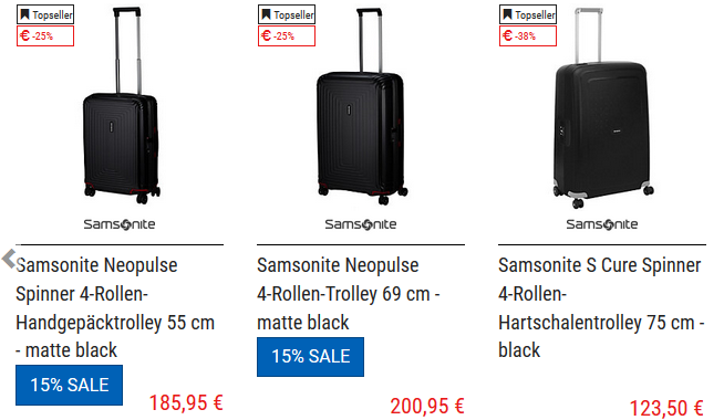 15% Gutschein für Samsonite Artikel bei Koffer direkt + VSK frei ab 20€