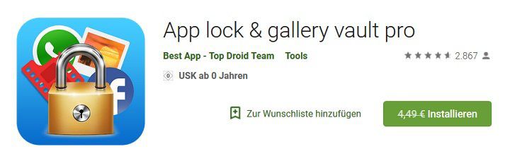 Android: App lock & gallery vault pro gratis (statt 4,49€)