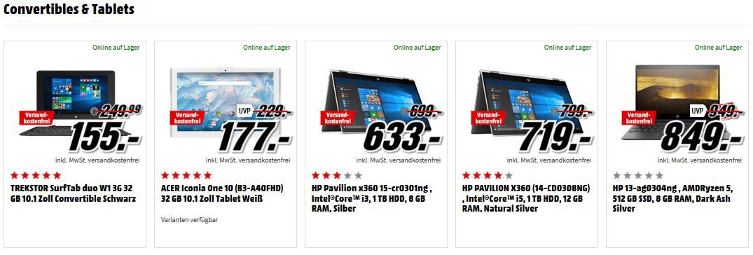 Media Markt GiGaGünstig Sale: PC Hardware & Zubehör reduziert z.B. TREKSTOR SurfTab duo W1 für 155€ (statt 230€)