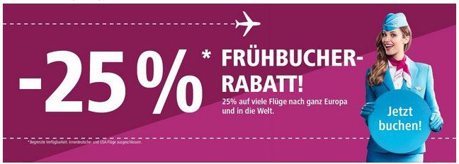 25% Extra Rabatt auf viele Flüge bei Eurowings