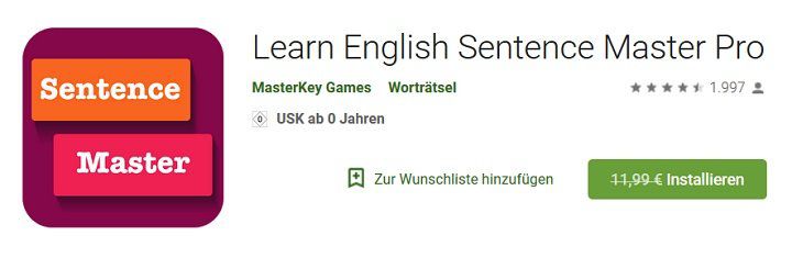 Android: Learn English Sentence Master Pro gratis (statt 11,99€)