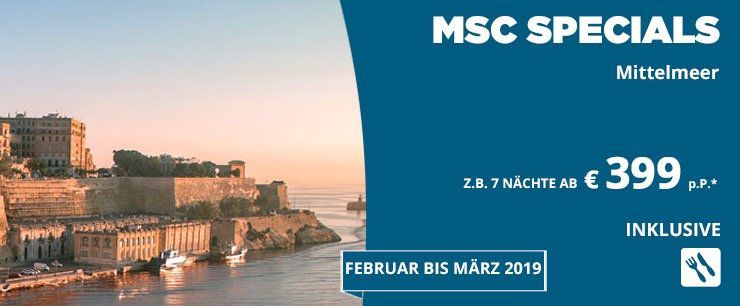 MSC Kreuzfahrten ins Mittelmeer mit Vollpension ab 399€