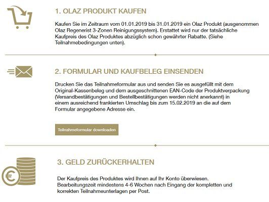 Geld zurück: Ein Olaz Produkt gratis