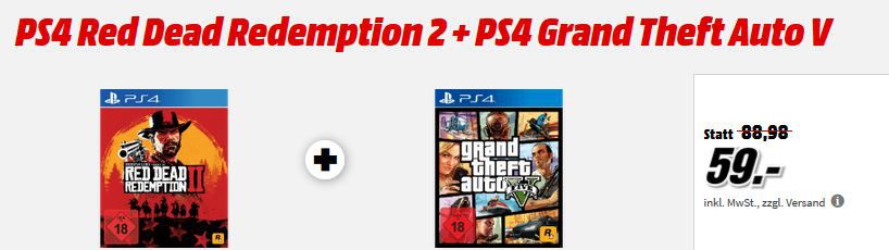 PS4 Games: Red Dead Redemption 2 + Grand Theft Auto V für 59€ (statt 72€) uvm. im Media Markt Dienstag Sale