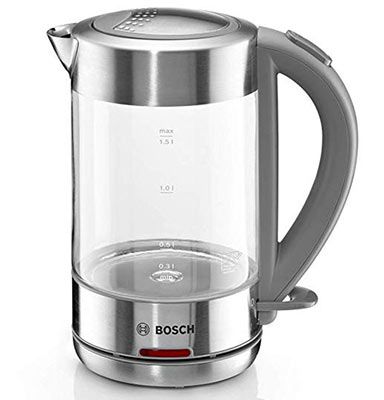 Bosch TWK7090B Wasserkocher (2200 Watt, 1,5L) aus Glas & Edelstahl für 49€ (statt 58€)